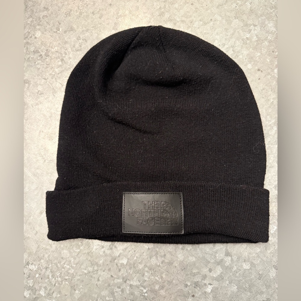 The North Face Black Knit Beanie Hat Tonal Logo Patch